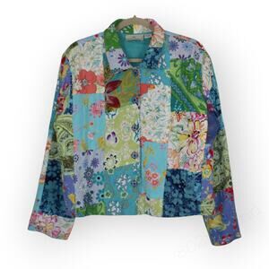 Vintage Casual Studio Patchwork Jacket M Floral Quilted Cottagecore Rayon